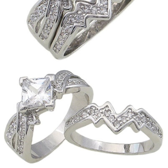 Princess cut Wedding Ring Set 18k plated size 9 - Picture 5 of 5